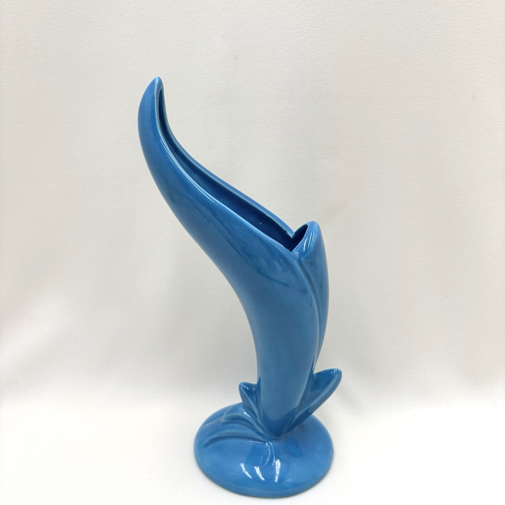 Vintage Handmade 1970 Ceramic Turquoise Blue Bird Of Paradise Vase